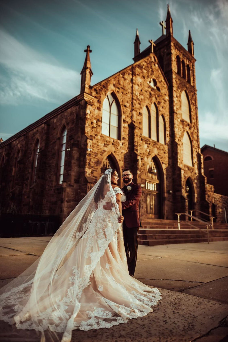 catholic wedding with mantilla veil