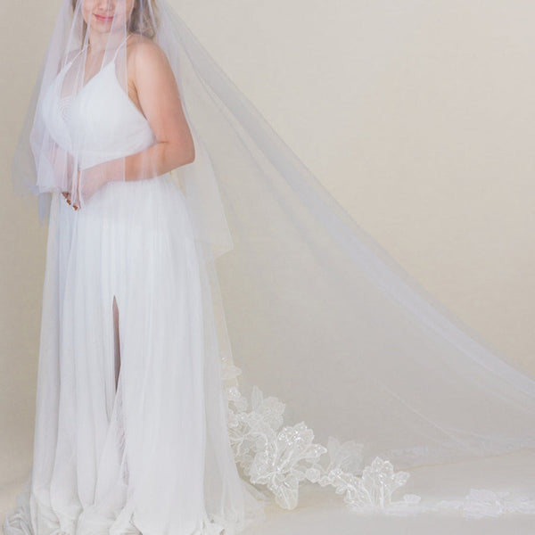 aurora half lace veil with sequins