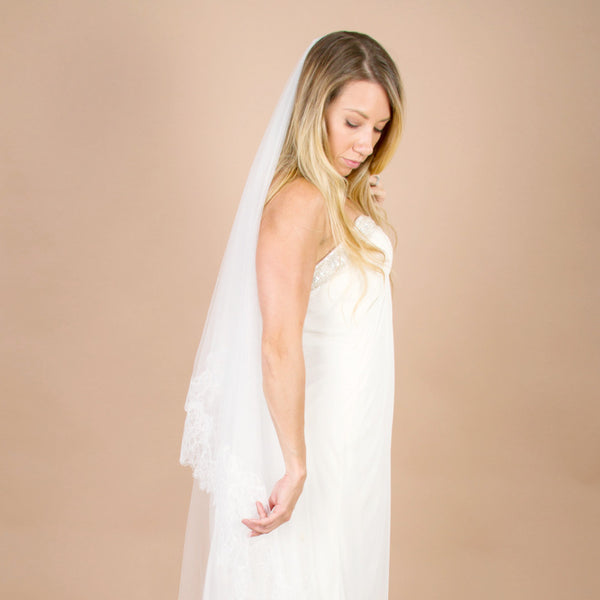 Lace wedding veil mantilla style with blusher