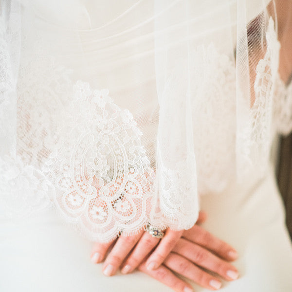 spanish lace cathedral veil blusher detail