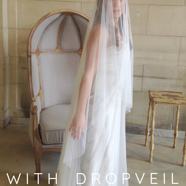 cathedral length ivory raw edge veil with drop veil blusher