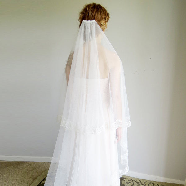 Ivory cathedral length mantilla wedding veil