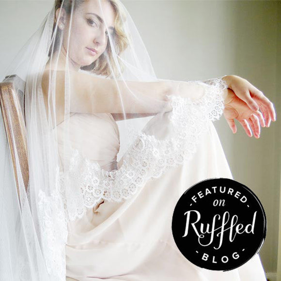 Cathedral length mantilla wedding veil on ruffled blog