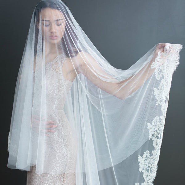 half-lace mantilla veil with blusher