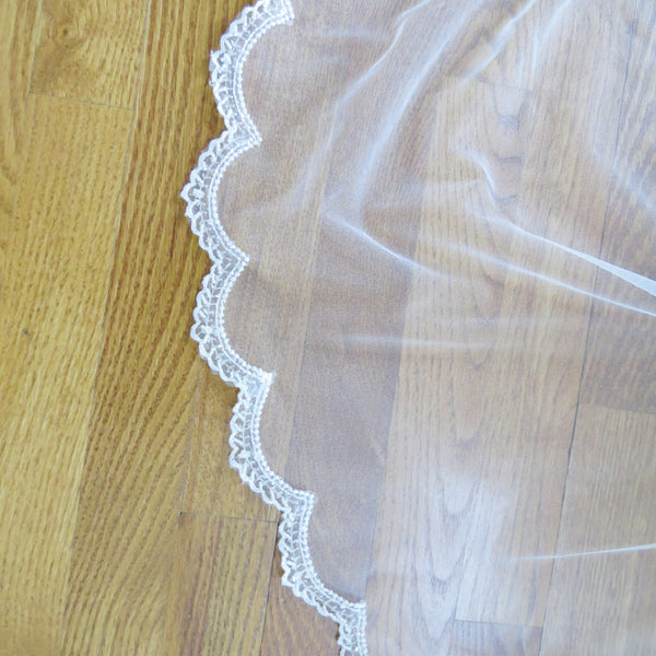 beaded mantilla veil scalloped lace trim cathedral