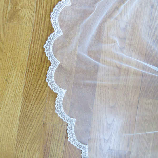 beaded mantilla veil scalloped lace trim cathedral