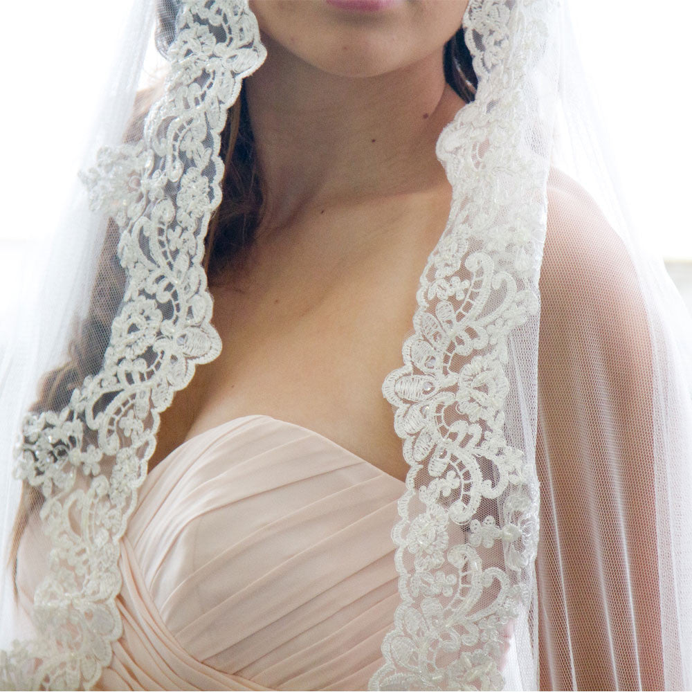 Wedding Veils - Bridal Lace Mantilla Veil - Cathedral Length Ivory