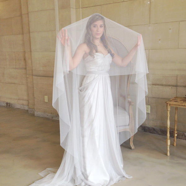 raw edge cathedral veil in ivory with blusher